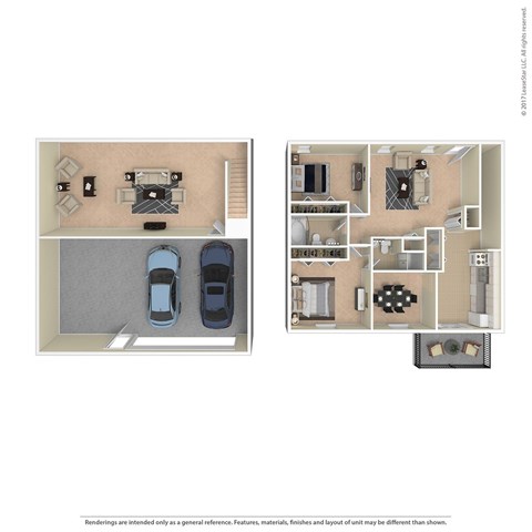 Floor plan for 2 beds, 2 baths, 1490 sqft